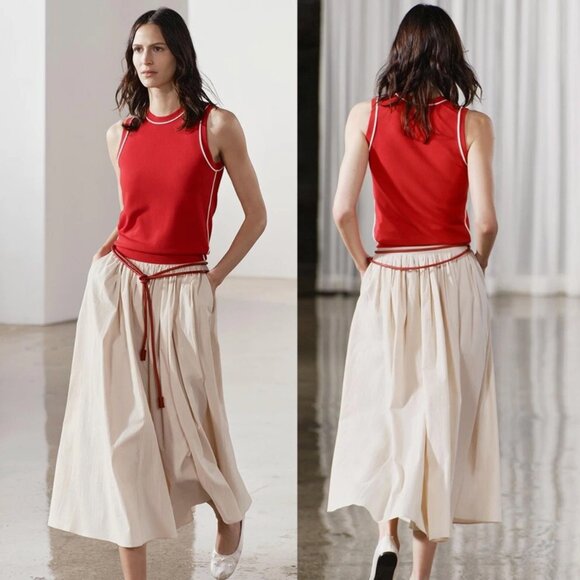 NWT ZARA RUFFLY WAIST SKIRT WHIT POCKETS - Picture 2 of 15